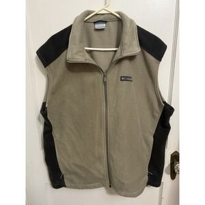 Columbia Fleece Vest Mens XL tan/black Sleeveless Jacket Hiking Outdoors